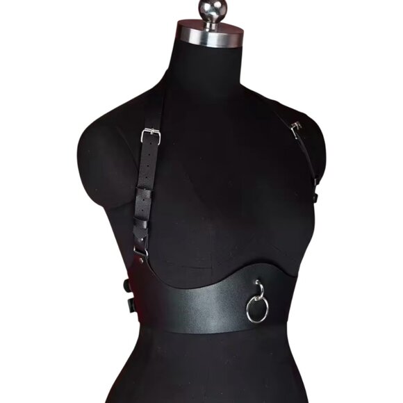 Women Gothic Black Leather Body Harness - Picture 2 of 4